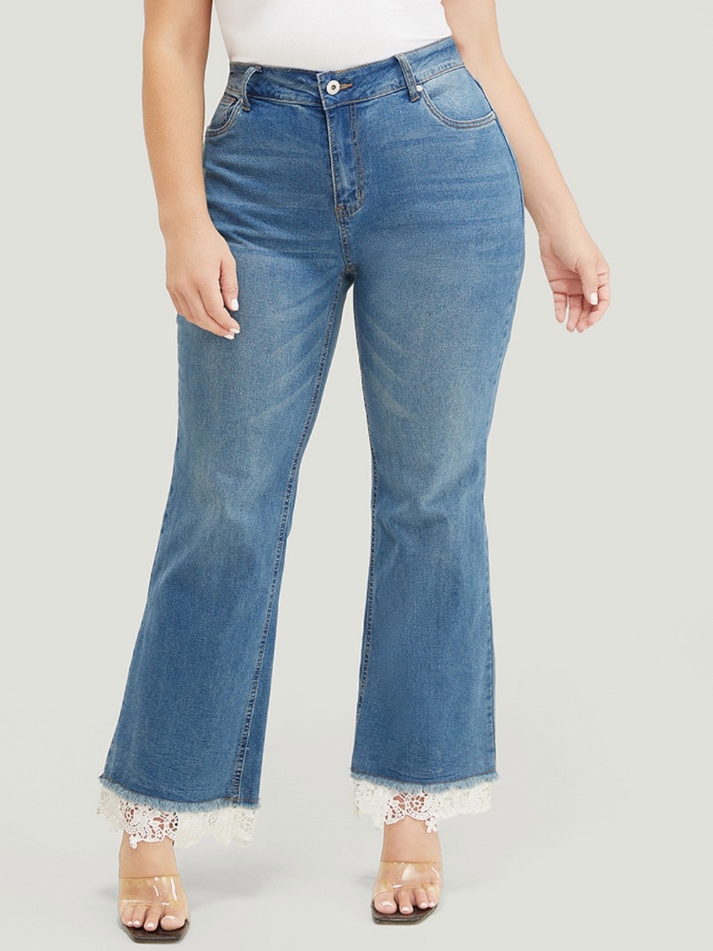 Slightly Stretchy High Rise Dark Wash Lace Hem Jeans NWT SZ 18 2X